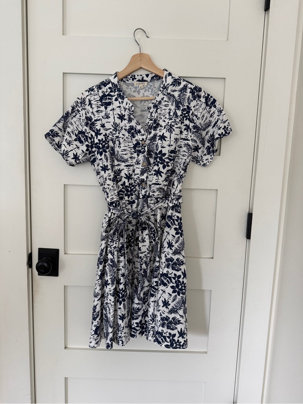 JODIFL Navy & White Floral Midi Shirt Dress